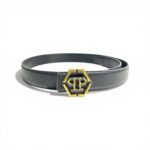 Philipp Plein PP Hexagon Logo Belt Gold & Black Buckle