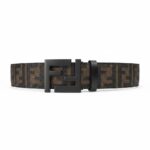 Fendi Luxury FF Monogram Belt Matte Black Buckle Designer Statement Belt