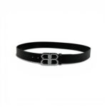 Balenciaga BB Black Leather Belt Silver Buckle | Luxury Mens Belt