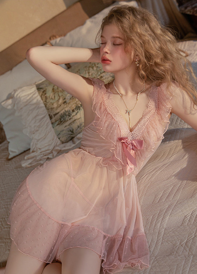 Lace Trim Chiffon Nightgown - Image 3