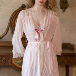 Lace Trim Satin Robe