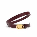 Dior Burgundy Leather Belt with Gold CD Buckle Elegant Luxury Women Belt
