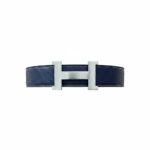 Hermès Inspired Navy H Buckle Belt Luxury Silver Buckle Designer Style Belt