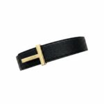 Tom Ford Black Leather Belt Luxury Gold Buckle Designer Style Belt