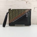 Fendi Flat Pouch Black Fabric Pouch Grey Stripes For Men 27cm/10.5in FF