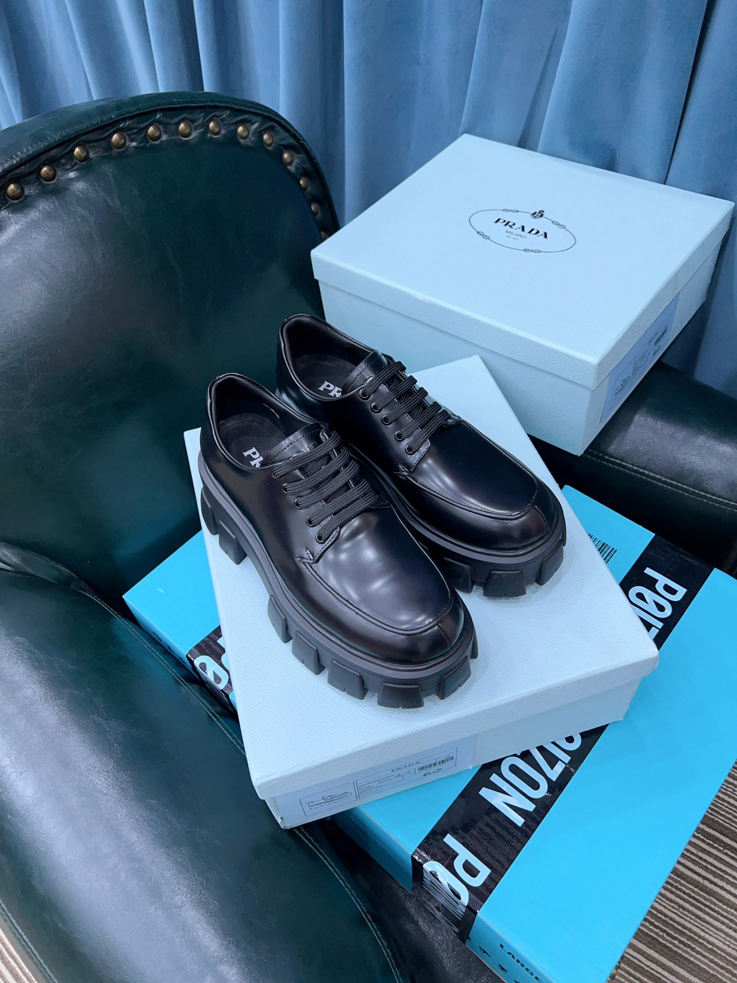 54181c7b.jpg Prada Monolith Brushed Lace-Up Shoes Black For Women 2.4in/60mm PRD 2EE356_B4L_F0002 - Image 1