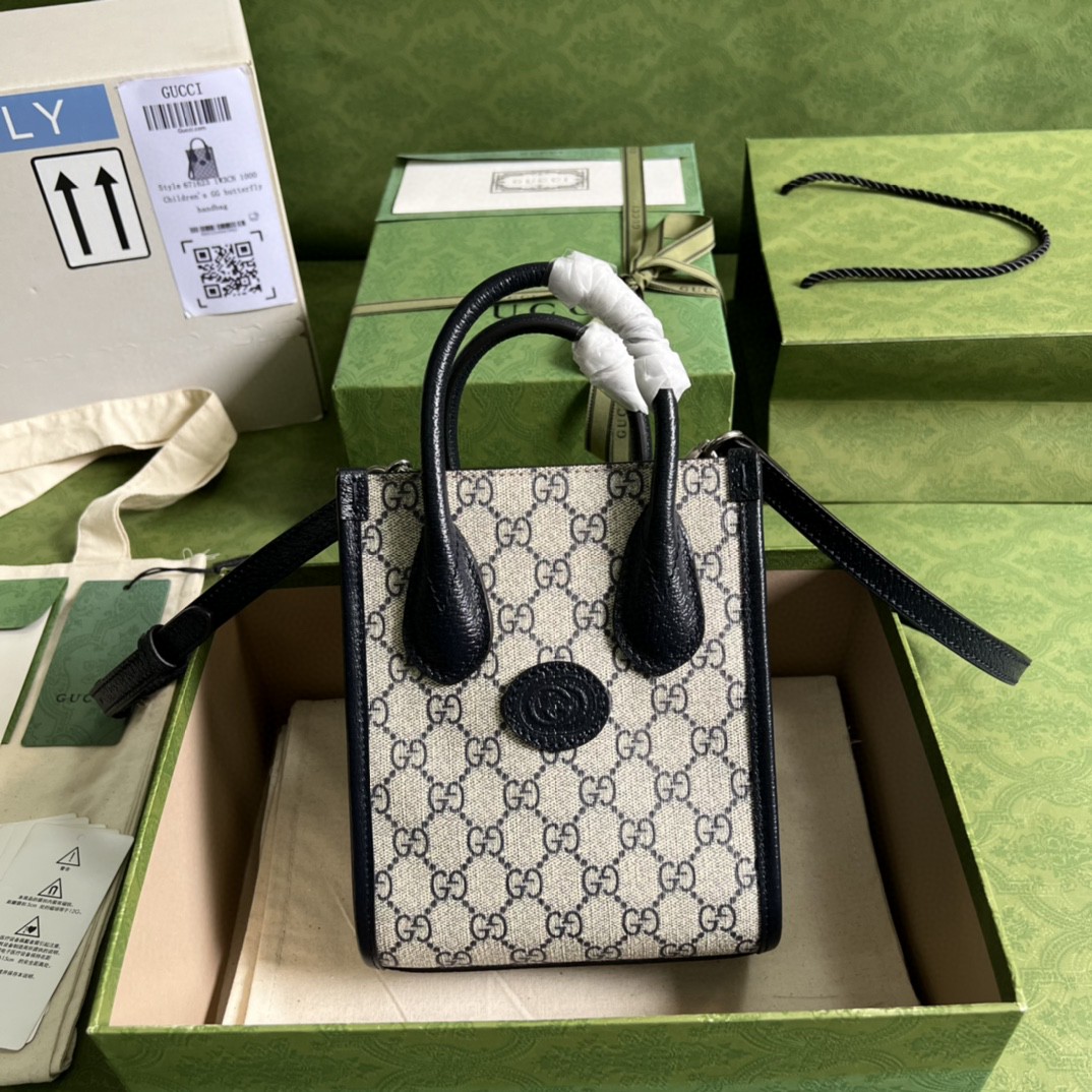 8469fe30.jpg Gucci Mini Tote Bag With Interlocking G Beige And Blue GG Supreme Canvas For Women 7.8in/20cm 671623 K9GSN 4075 - Image 1