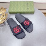 Gucci Women's Quilted GG Rubber Slide Black And Red For Women 601041