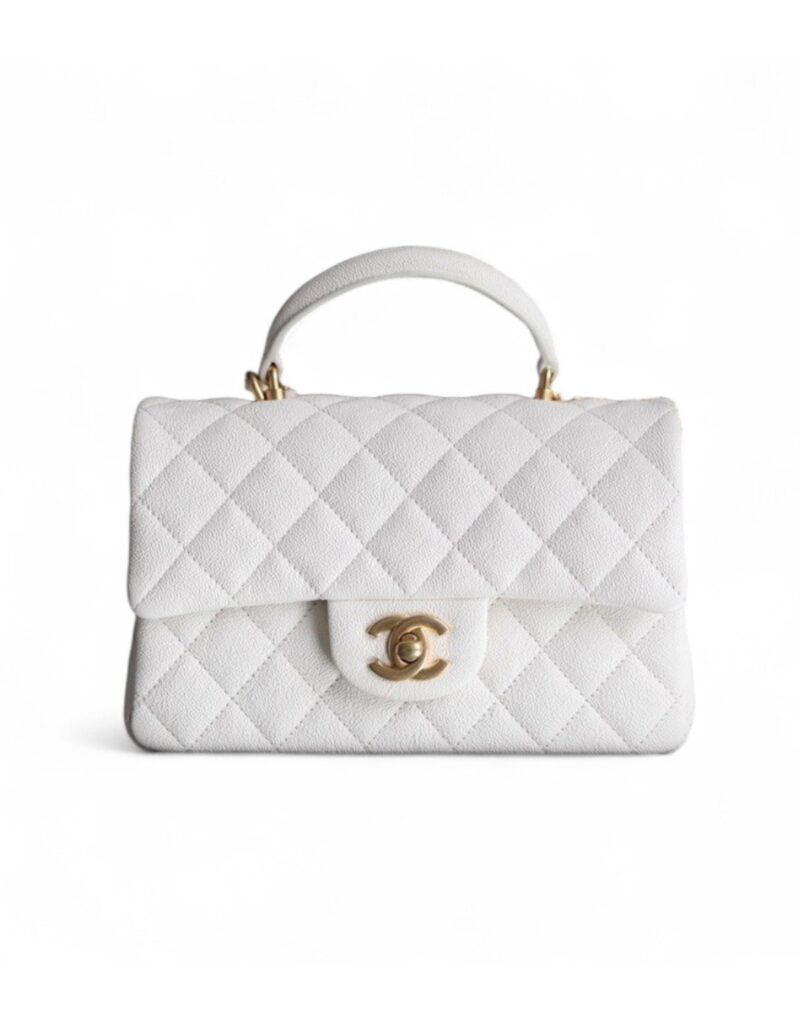 Chanel-Mini-Flapbag-With-Top-Handle-800x1021-1.jpg Chanel Mini Flapbag With Top Handle White For Women 7.8in/20cm - Image 1